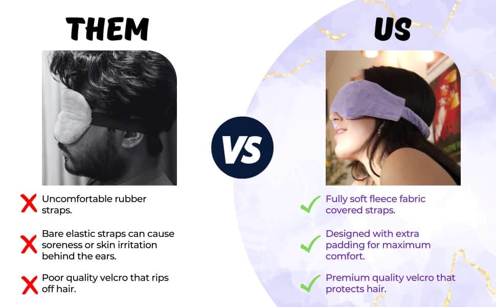 Why Solayman’s Lavender Eye Mask Is Different Comparison showing premium lavender eye mask versus standard eye masks